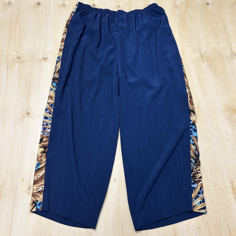 Vintage SG Sport Collection Pants Womens XL Blue Crepe Crop Elastic Floral